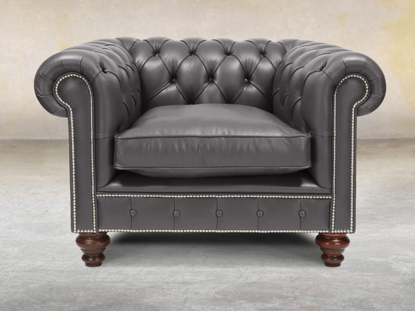 Polly Chesterfield Chair In Iron Lux Leather