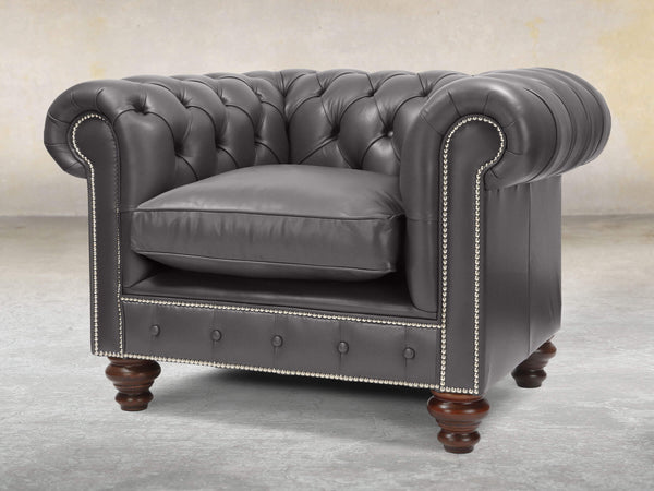 Polly Chesterfield Chair In Iron Lux Leather