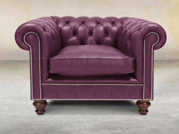 Polly Chesterfield Chair In Plum Lux Leather