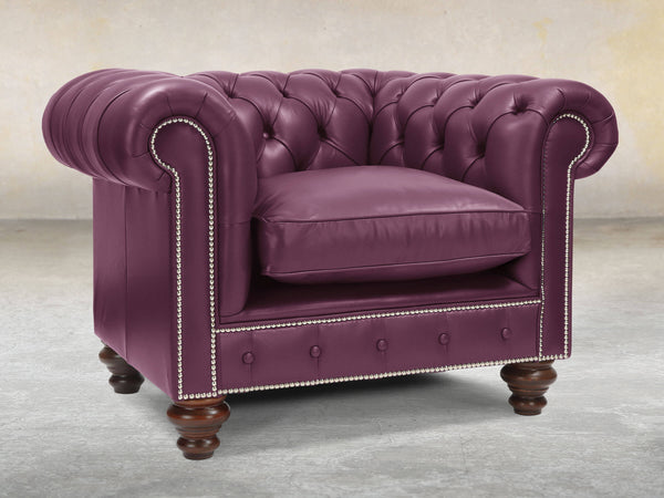 Polly Chesterfield Chair In Plum Lux Leather