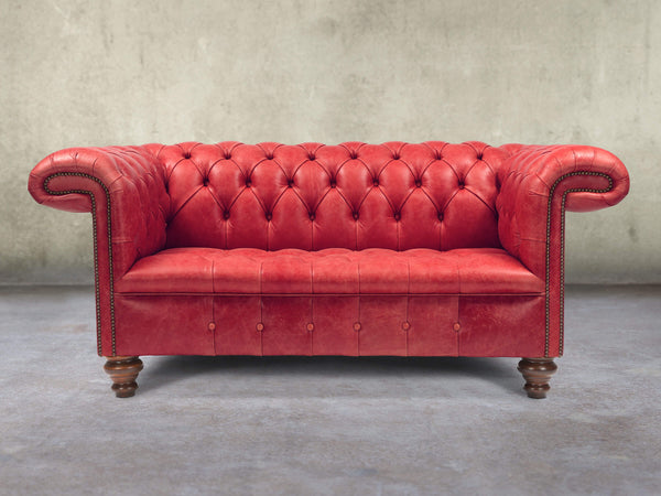 Wilbur 2 Seat Chesterfield Sofa In Crimson Classic Leather