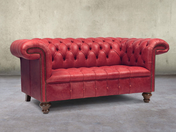 Wilbur 2 Seat Chesterfield Sofa In Crimson Classic Leather