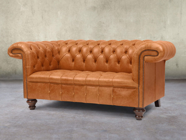 Wilbur 2 Seat Chesterfield Sofa In Ginger Classic Leather