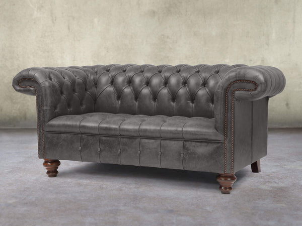 Wilbur 2 Seat Chesterfield Sofa In Lead Classic Leather