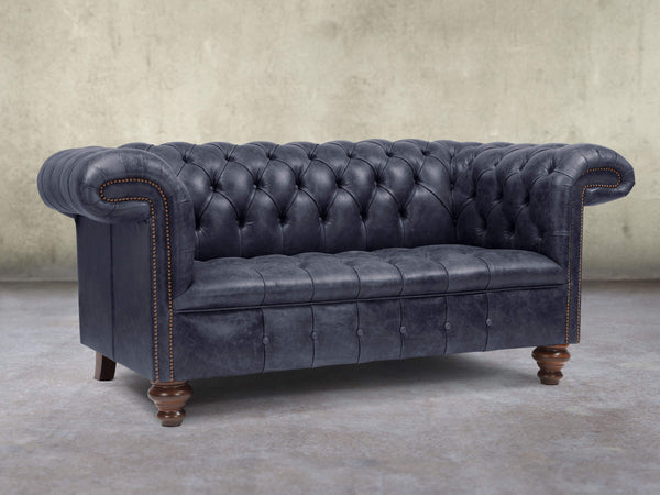 Wilbur 2 Seat Chesterfield Sofa In Navy Classic Leather