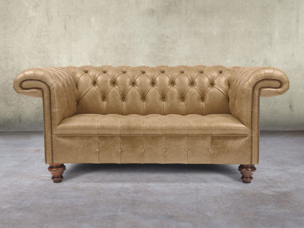 Wilbur 2 Seat Chesterfield Sofa In Oatmeal Classic Leather