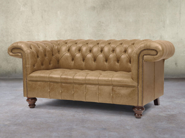 Wilbur 2 Seat Chesterfield Sofa In Oatmeal Classic Leather