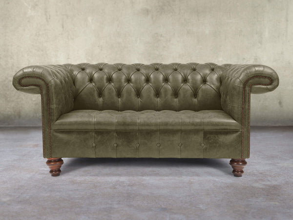 Wilbur 2 Seat Chesterfield Sofa In Seaweed Classic Leather