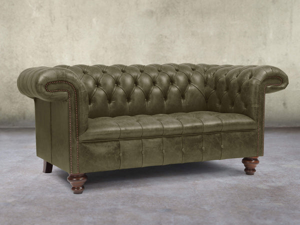 Wilbur 2 Seat Chesterfield Sofa In Seaweed Classic Leather