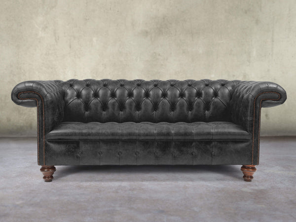 Wilbur 3 Seat Chesterfield Sofa In Black Classic Leather