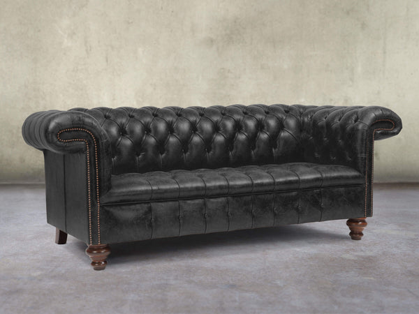 Wilbur 3 Seat Chesterfield Sofa In Black Classic Leather