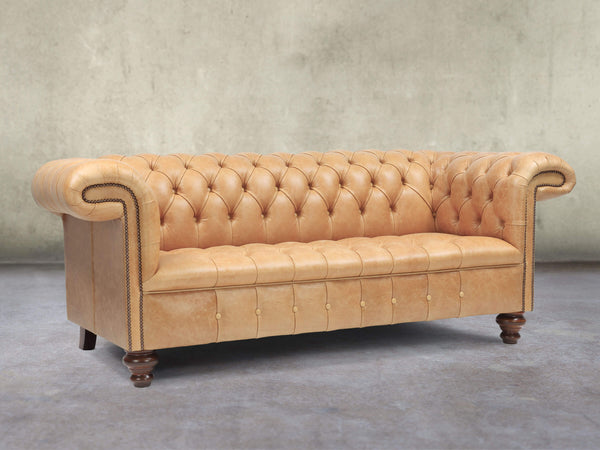 Wilbur 3 Seat Chesterfield Sofa In Bone Classic Leather