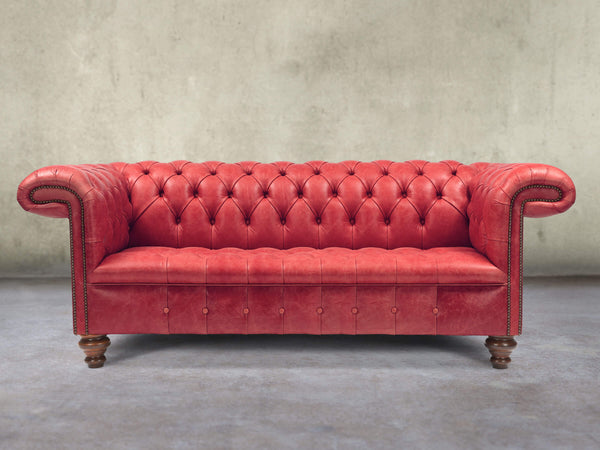 Wilbur 3 Seat Chesterfield Sofa In Crimson Classic Leather