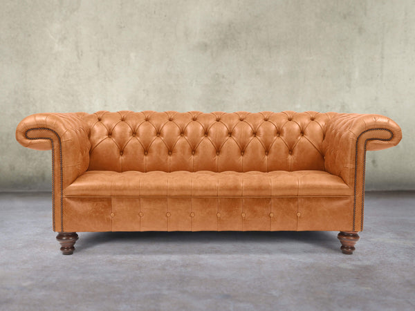 Wilbur 3 Seat Chesterfield Sofa In Ginger Classic Leather