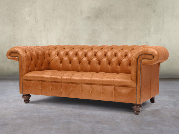 Wilbur 3 Seat Chesterfield Sofa In Ginger Classic Leather