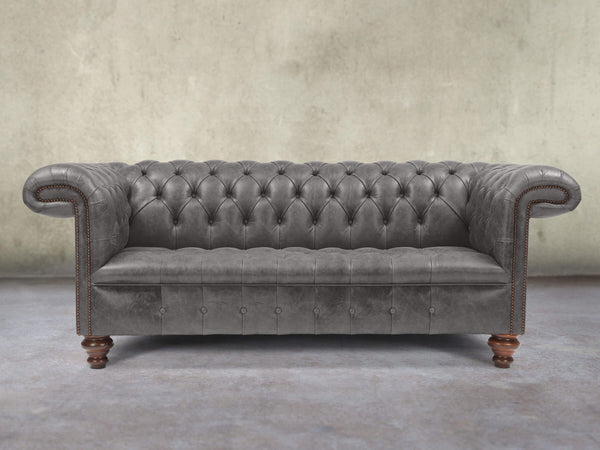 Wilbur 3 Seat Chesterfield Sofa In Lead Classic Leather