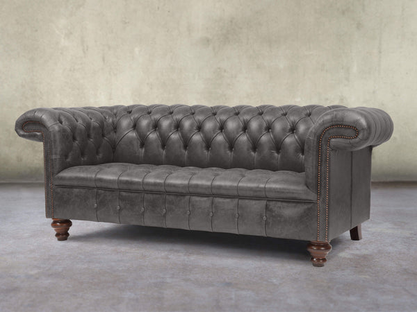 Wilbur 3 Seat Chesterfield Sofa In Lead Classic Leather