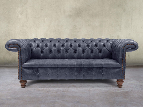 Wilbur 3 Seat Chesterfield Sofa In Navy Classic Leather