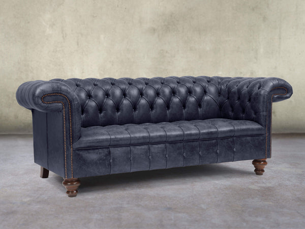 Wilbur 3 Seat Chesterfield Sofa In Navy Classic Leather