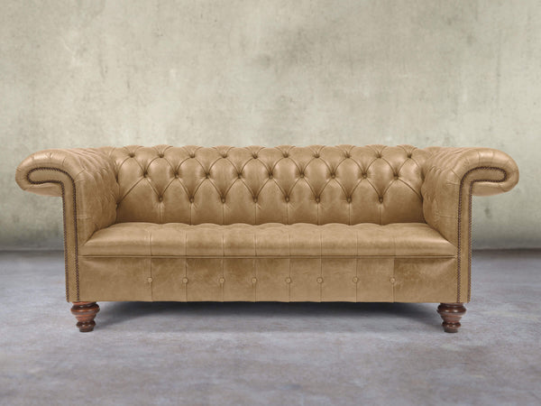 Wilbur 3 Seat Chesterfield Sofa In Oatmeal Classic Leather