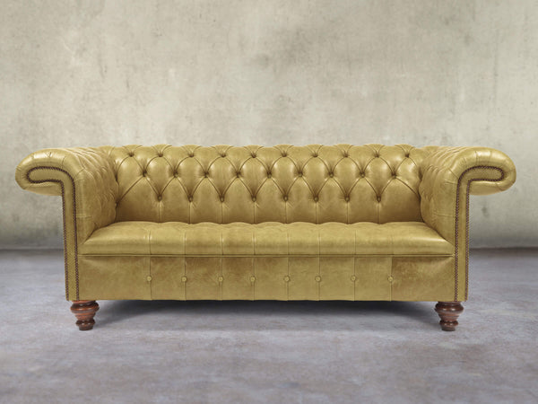 Wilbur 3 Seat Chesterfield Sofa In Sage Classic Leather