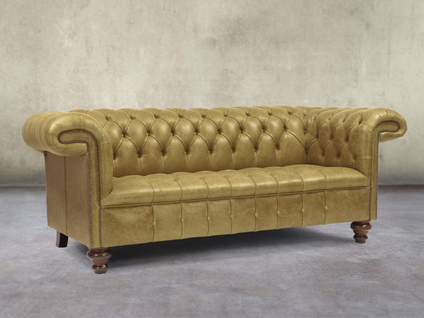 Wilbur 3 Seat Chesterfield Sofa In Sage Classic Leather