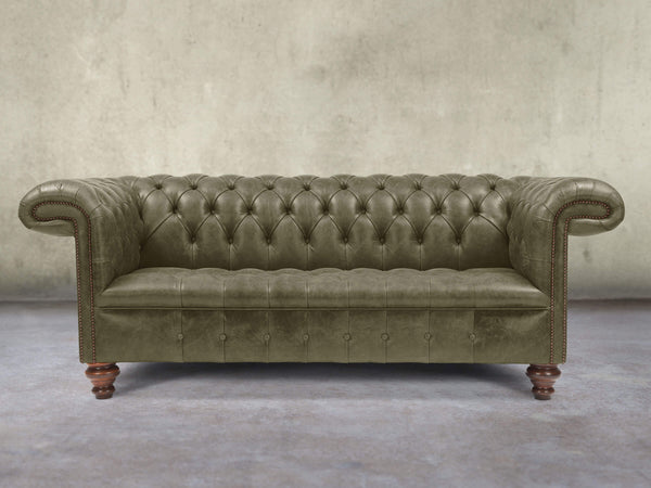 Wilbur 3 Seat Chesterfield Sofa In Seaweed Classic Leather