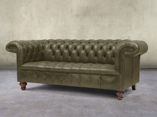 Wilbur 3 Seat Chesterfield Sofa In Seaweed Classic Leather