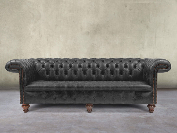 Wilbur 4 Seat Chesterfield Sofa In Black Classic Leather