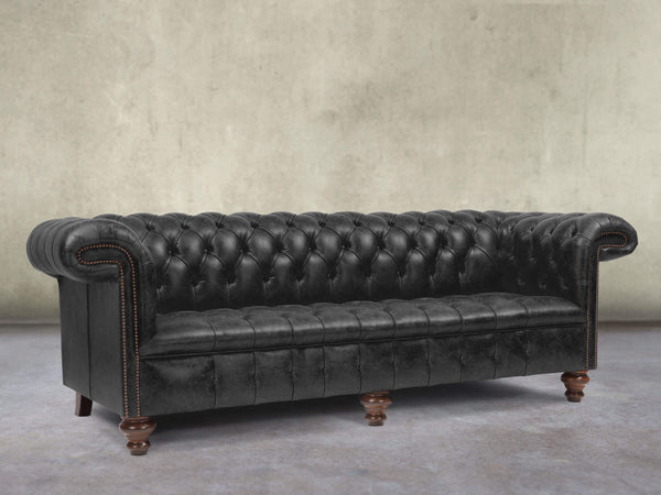 Wilbur 4 Seat Chesterfield Sofa In Black Classic Leather