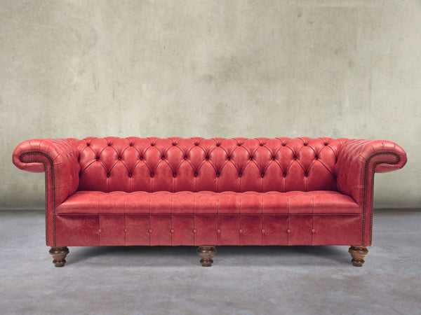 Wilbur 4 Seat Chesterfield Sofa In Crimson Classic Leather