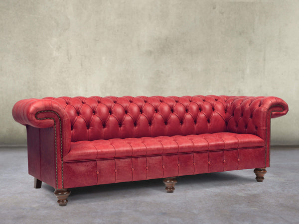 Wilbur 4 Seat Chesterfield Sofa In Crimson Classic Leather