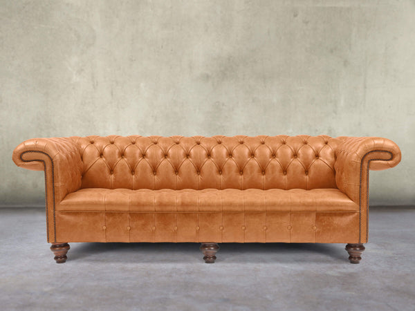 Wilbur 4 Seat Chesterfield Sofa In Ginger Classic Leather