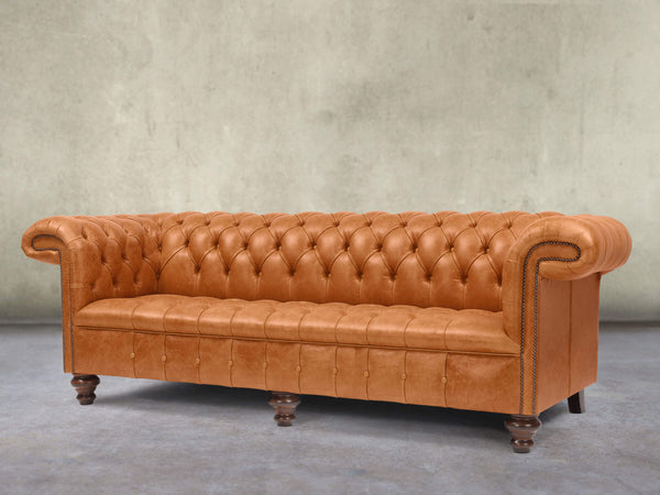 Wilbur 4 Seat Chesterfield Sofa In Ginger Classic Leather