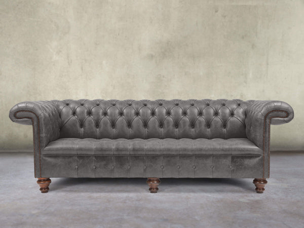 Wilbur 4 Seat Chesterfield Sofa In Lead Classic Leather