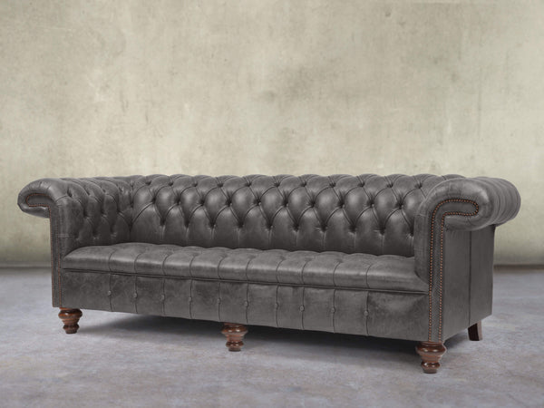 Wilbur 4 Seat Chesterfield Sofa In Lead Classic Leather