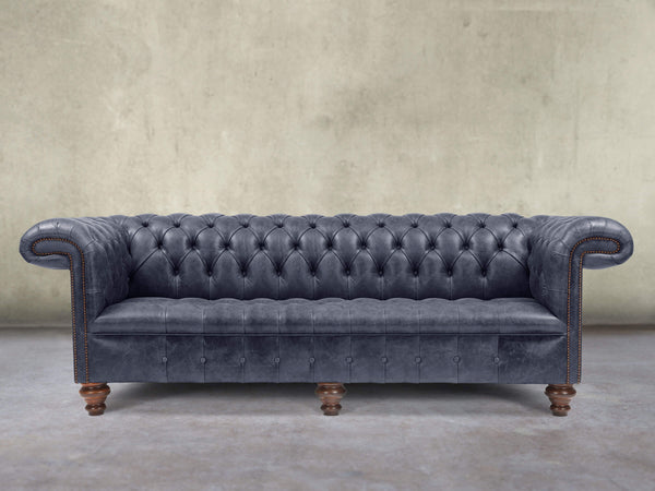 Wilbur 4 Seat Chesterfield Sofa In Navy Classic Leather