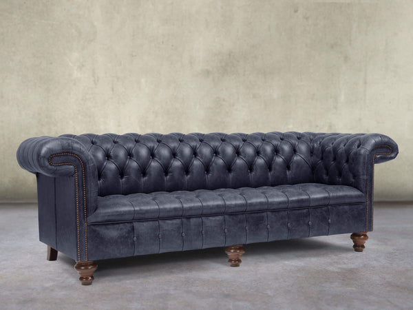 Wilbur 4 Seat Chesterfield Sofa In Navy Classic Leather