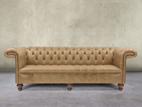 Wilbur 4 Seat Chesterfield Sofa In Oatmeal Classic Leather