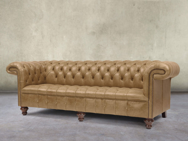 Wilbur 4 Seat Chesterfield Sofa In Oatmeal Classic Leather