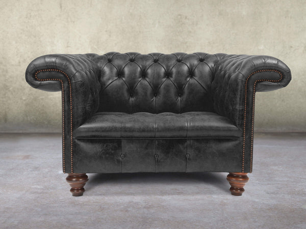 Wilbur Chesterfield Chair In Black Classic Leather