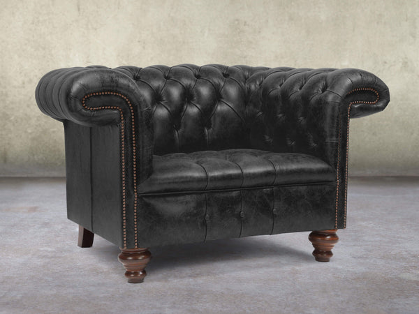 Wilbur Chesterfield Chair In Black Classic Leather