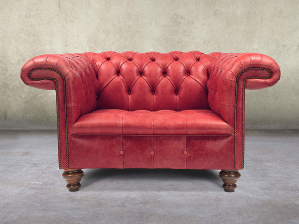 Wilbur Chesterfield Chair In Crimson Classic Leather