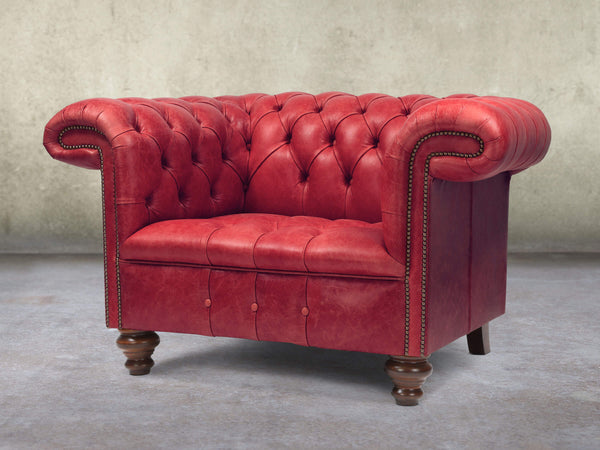 Wilbur Chesterfield Chair In Crimson Classic Leather