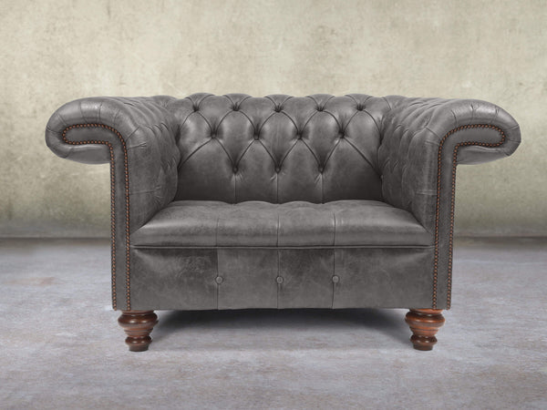 Wilbur Chesterfield Chair In Lead Classic Leather