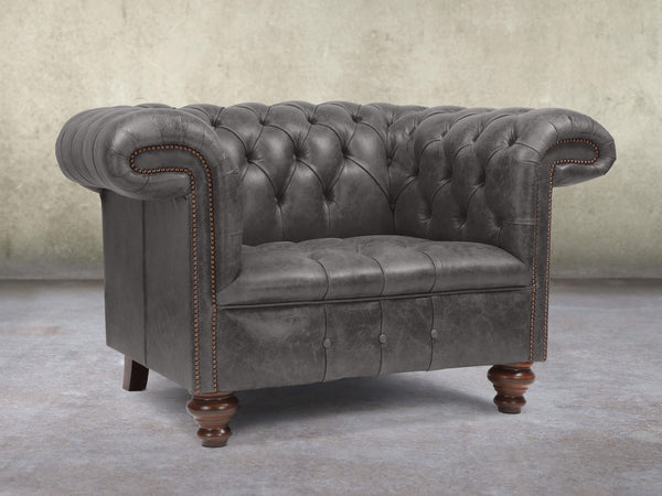 Wilbur Chesterfield Chair In Lead Classic Leather