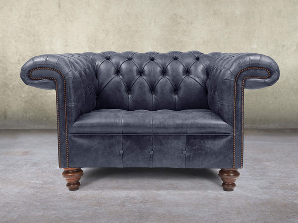 Wilbur Chesterfield Chair In Navy Classic Leather