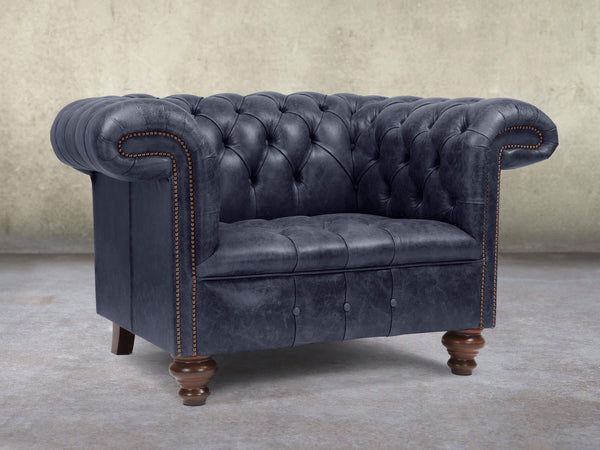 Wilbur Chesterfield Chair In Navy Classic Leather