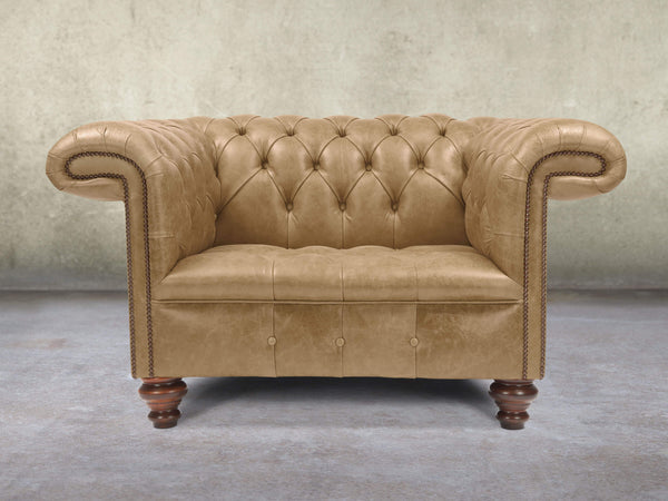 Wilbur Chesterfield Chair In Oatmeal Classic Leather