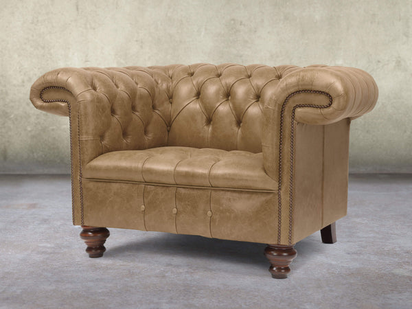 Wilbur Chesterfield Chair In Oatmeal Classic Leather